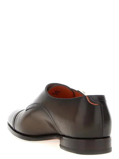 Santoni Double Buckle Moccasin In Brown Leather In Brown