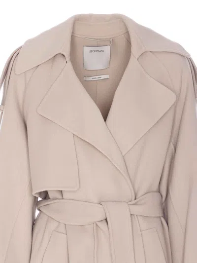 Sportmax Belted Coat Featuring Epaulettes In Pink