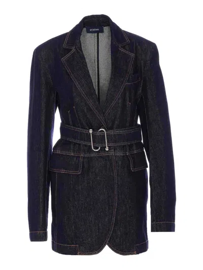 Sportmax Waist Belted Longline Jacket With Notched Lapels In Blue