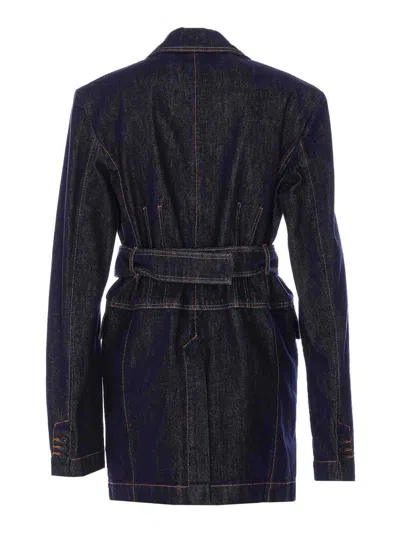 Sportmax Waist Belted Longline Jacket With Notched Lapels In Blue