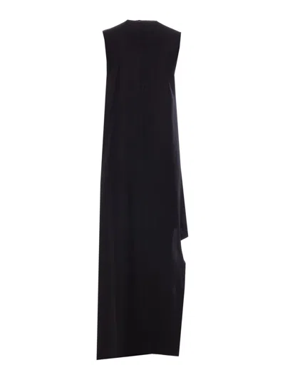 Sportmax Sport Max Long Asymmetrical Viscose Twill Dress In Black