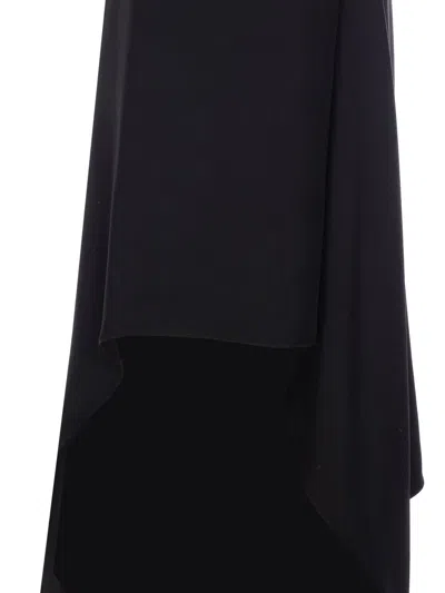 Sportmax Sport Max Long Asymmetrical Viscose Twill Dress In Black