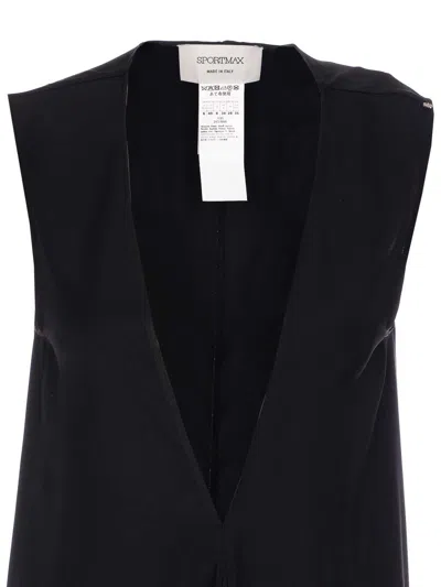 Sportmax Sport Max Long Asymmetrical Viscose Twill Dress In Black
