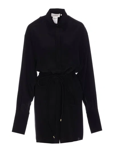 Sportmax Waist Belt Long Sleeve Dress With Tie Detail In Blue