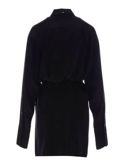 Sportmax Waist Belt Long Sleeve Dress With Tie Detail In Blue