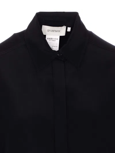 Sportmax Waist Belt Long Sleeve Dress With Tie Detail In Blue