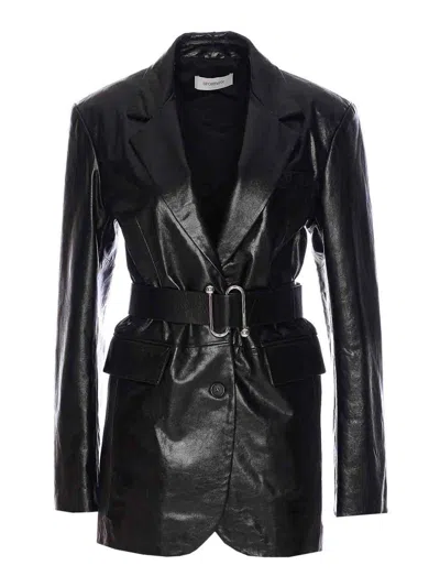 Sportmax Belted Lapel Collar Jacket Pockets In Black