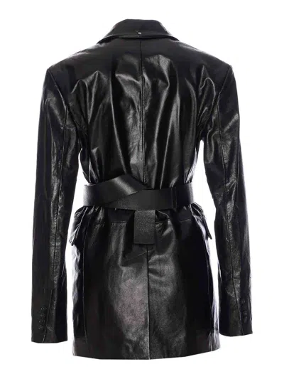 Sportmax Belted Lapel Collar Jacket Pockets In Black