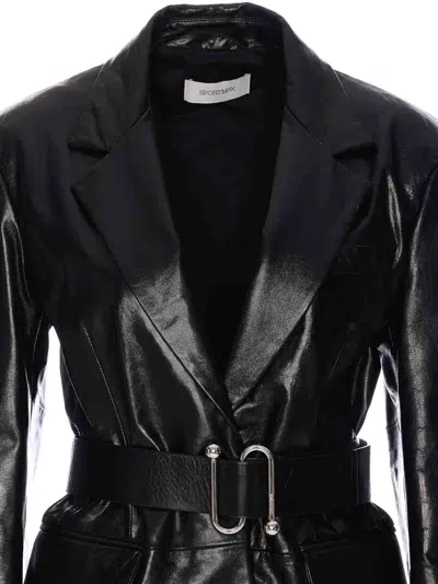 Sportmax Belted Lapel Collar Jacket Pockets In Black