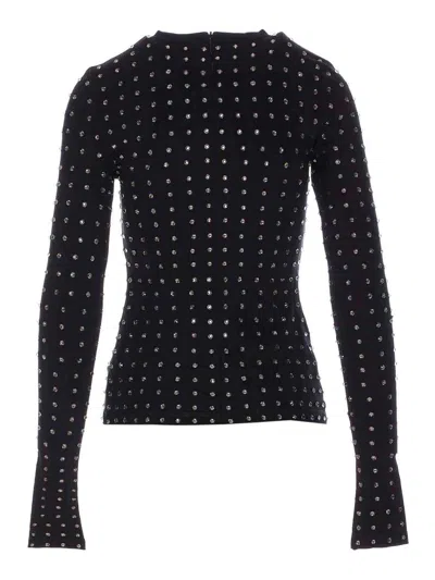 Sportmax All-over Embellished Crewneck Top In Black