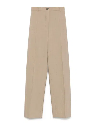 Sportmax Virgin Wool High-waisted Trousers In Brown
