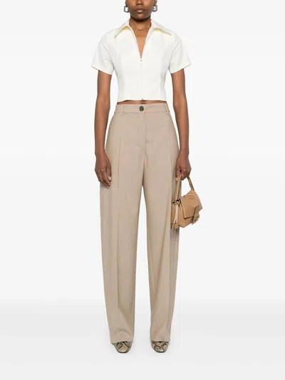 Sportmax Virgin Wool High-waisted Trousers In Brown