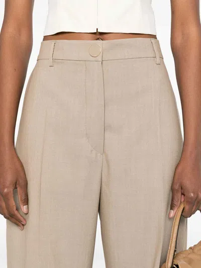Sportmax Virgin Wool High-waisted Trousers In Brown