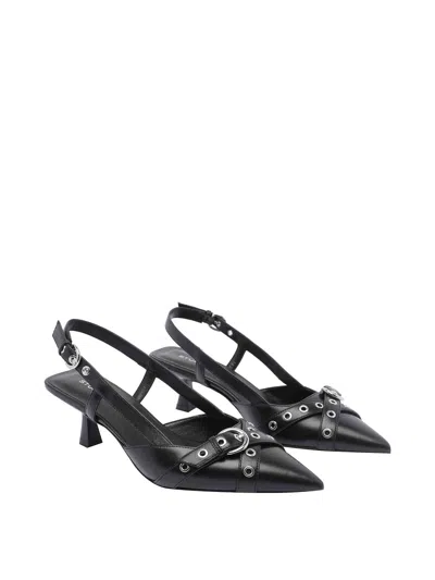 Stuart Weitzman Eyelet Leather Kitten Heel Slingback Pumps In Black