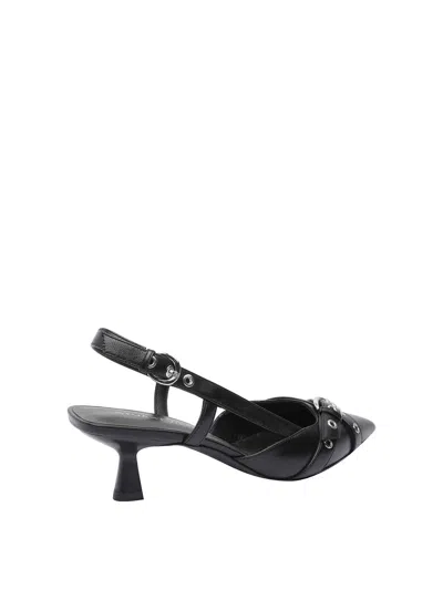 Stuart Weitzman Eyelet Leather Kitten Heel Slingback Pumps In Black
