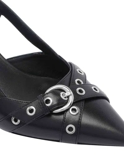 Stuart Weitzman Eyelet Leather Kitten Heel Slingback Pumps In Black