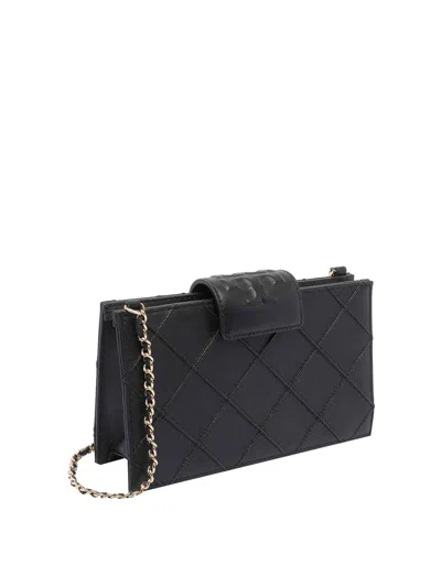 Tory Burch Fleming Leather Wallet On Chain In Black