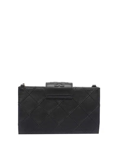 Tory Burch Fleming Leather Wallet On Chain In Black