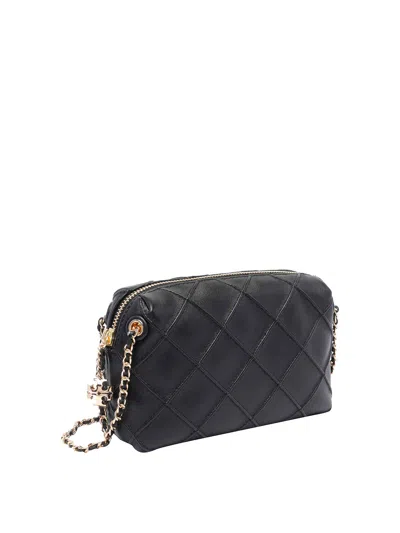 Tory Burch Black Leather Fleming Crossbody Bag In Black