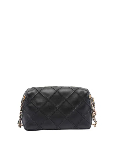 Tory Burch Black Leather Fleming Crossbody Bag In Black