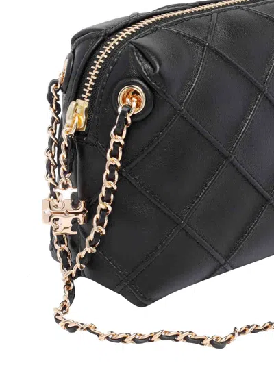 Tory Burch Black Leather Fleming Crossbody Bag In Black