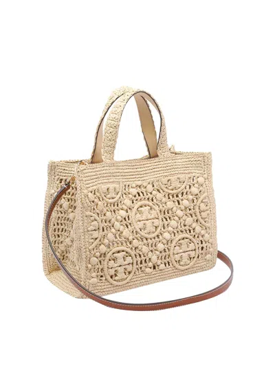 Tory Burch Beige Raffia T Monogram Tote Bag