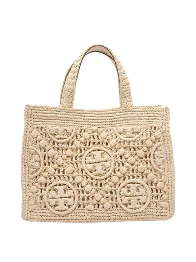 Tory Burch Beige Raffia T Monogram Tote Bag