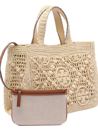 Tory Burch Beige Raffia T Monogram Tote Bag