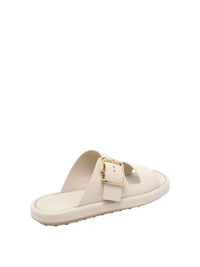 Tod's Wide Strap Buckle Leather Sandals In White