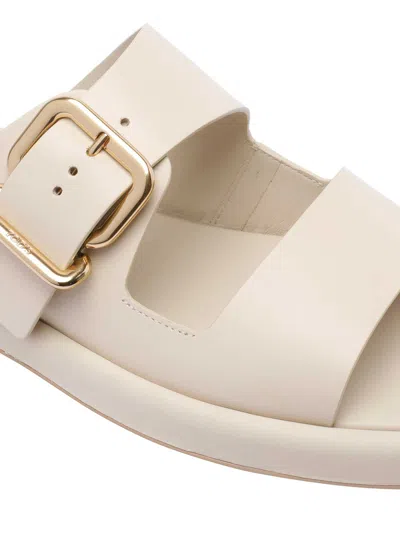 Tod's Wide Strap Buckle Leather Sandals In White