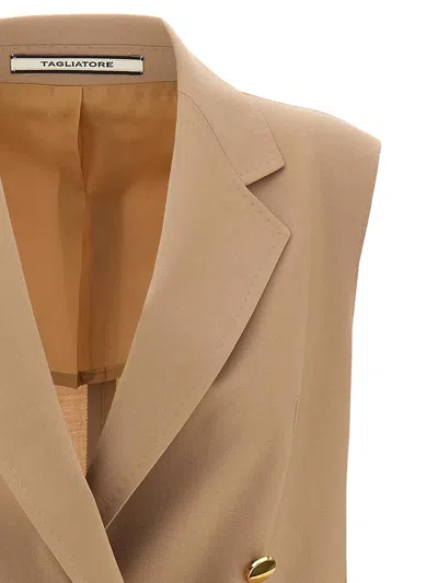 Tagliatore Bernice Double-breasted Sleeveless Blazer In Brown