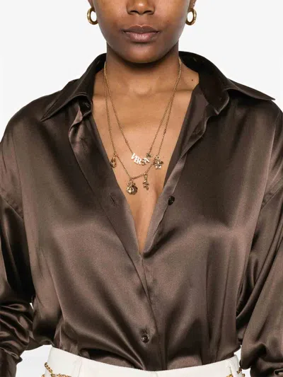 Tom Ford Fluid Charmeuse Silk Shirt In Brown