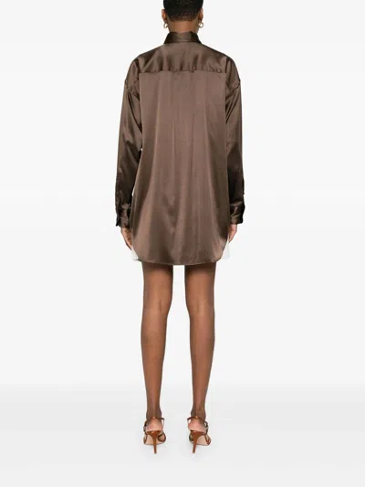 Tom Ford Fluid Charmeuse Silk Shirt In Brown