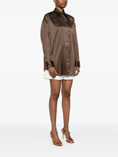 Tom Ford Fluid Charmeuse Silk Shirt In Brown