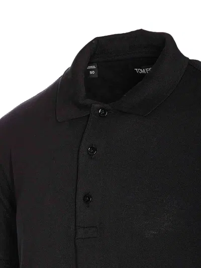 Tom Ford Polo Shirt With Ribbed Cuffs And Short Sleeves In Black