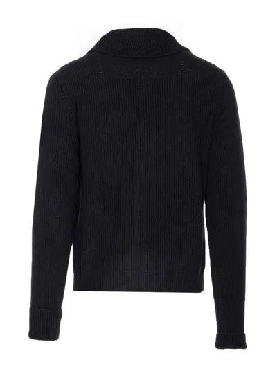 Tom Ford Cashmere Knit Sweater With Buffalo Horn Buttons And Shawl Collar In Blue