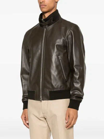Tom Ford Zip-up Nappa Leather Bomber Jacket In Brown