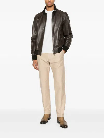 Tom Ford Zip-up Nappa Leather Bomber Jacket In Brown