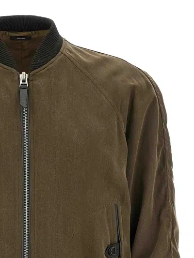 Tom Ford Ribbed Bomber Jacket With Button Accents In Brown