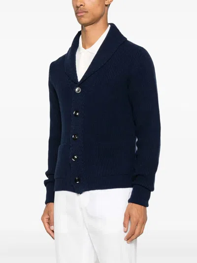 Tom Ford Cashmere Knit Sweater With Buffalo Horn Buttons And Shawl Collar In Black