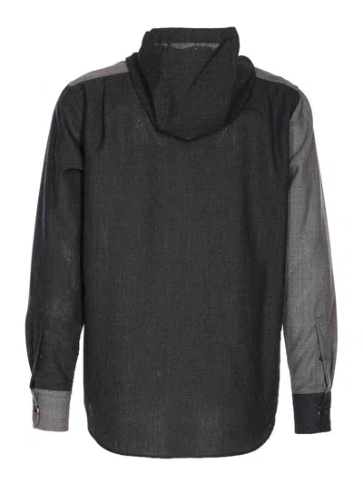 Thom Browne Hooded Shirt Drawstring Detail In Gray