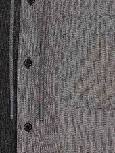 Thom Browne Hooded Shirt Drawstring Detail In Gray