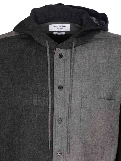 Thom Browne Hooded Shirt Drawstring Detail In Gray