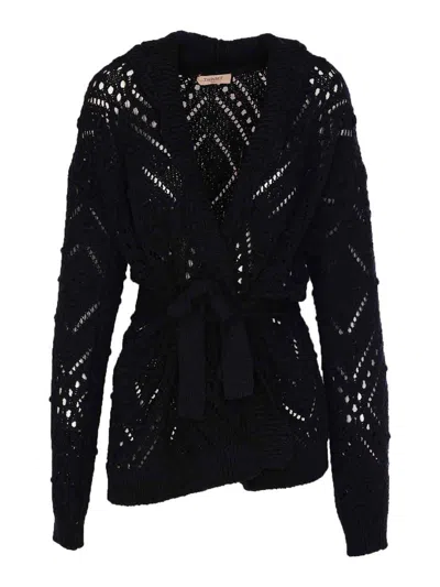 Twinset Knitted Cardigan With Belt In Black