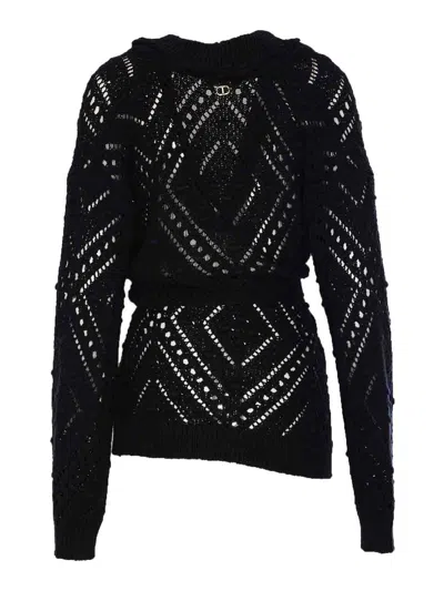 Twinset Knitted Cardigan With Belt In Black