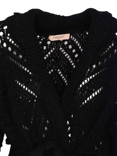 Twinset Knitted Cardigan With Belt In Black