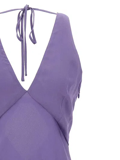 Twinset Twin-set Deep V-neck Maxi Dress With Flounced Hem In Purple