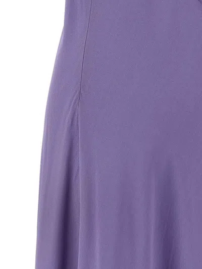 Twinset Twin-set Deep V-neck Maxi Dress With Flounced Hem In Purple