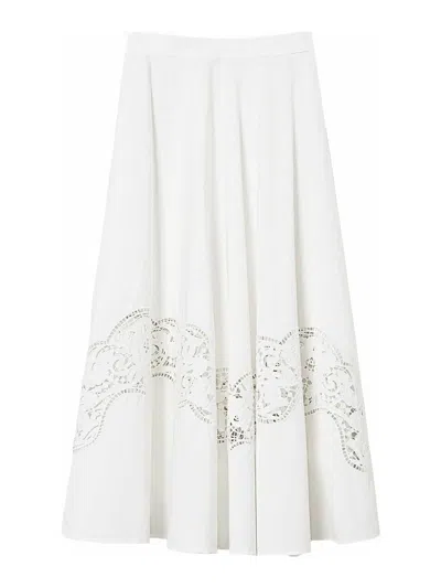 Twinset Twin-set Flared Cotton Poplin Sangallo Skirt In White