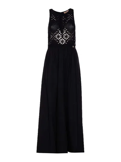 Twinset Crochet-panelled Maxi Dress In Black